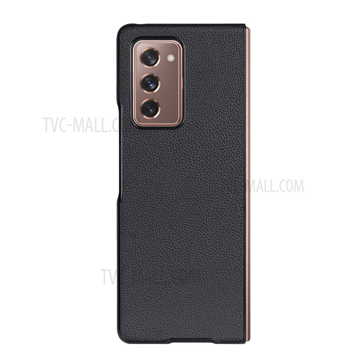 Fine Litchi Skin Echtes Leder Beschichtete PC Phone Case Shell Für Huawei Mate X2 - Schwarz-4