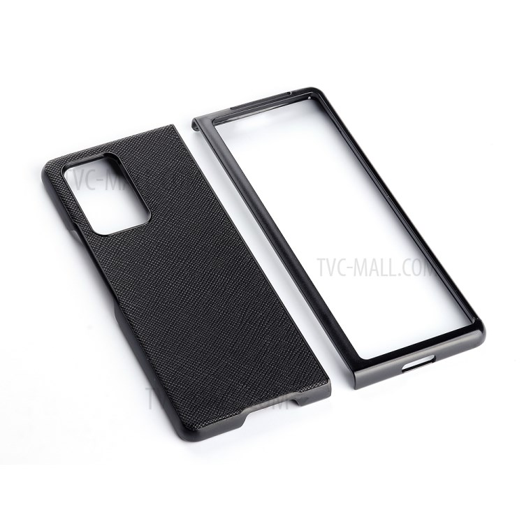 Kreuz Textur Echtes Leder Beschichtete Harte PC Shell Case Für Huawei Mate X2 - Schwarz-2