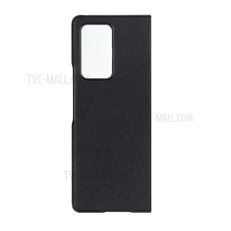 Kreuz Textur Echtes Leder Beschichtete Harte PC Shell Case Für Huawei Mate X2 - Schwarz-3