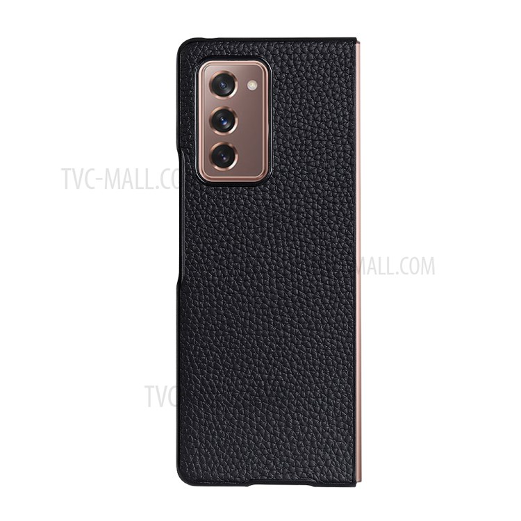Litchi Skin Echtes Leder Beschichtete PC Hybrid Shell Phone Case Für Huawei Mate X2 - Schwarz-2
