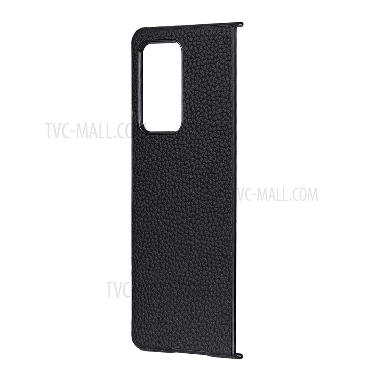 Litchi Skin Echtes Leder Beschichtete PC Hybrid Shell Phone Case Für Huawei Mate X2 - Schwarz-3