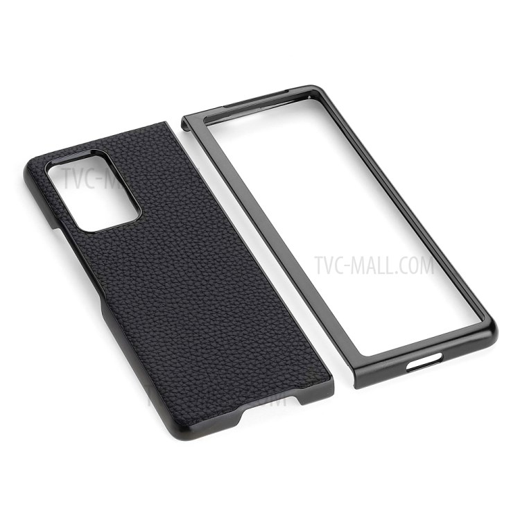 Litchi Skin Echtes Leder Beschichtete PC Hybrid Shell Phone Case Für Huawei Mate X2 - Schwarz-4