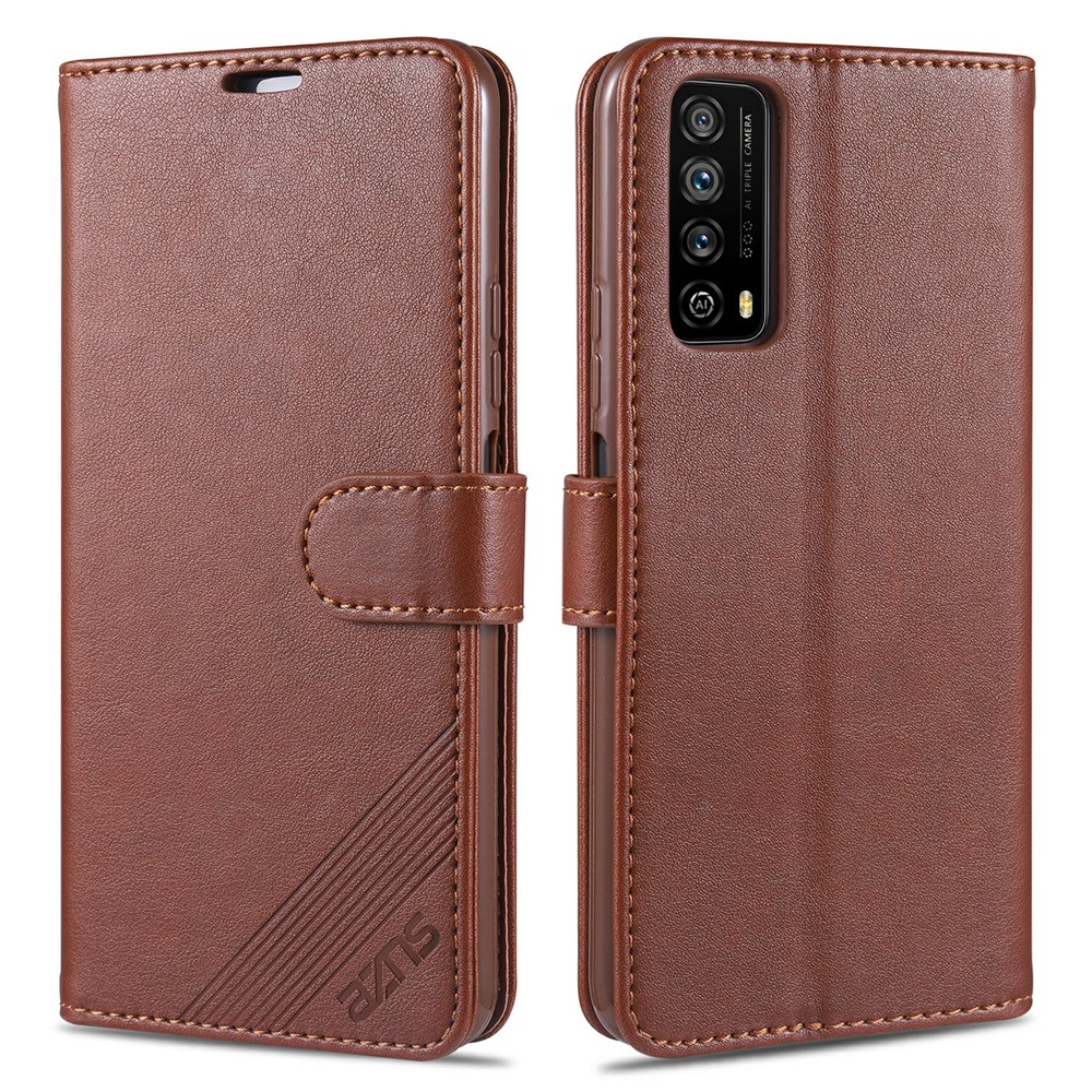 AZNS Wallet Stand Leather Protective Case for Huawei P smart 2021 - Brown-1