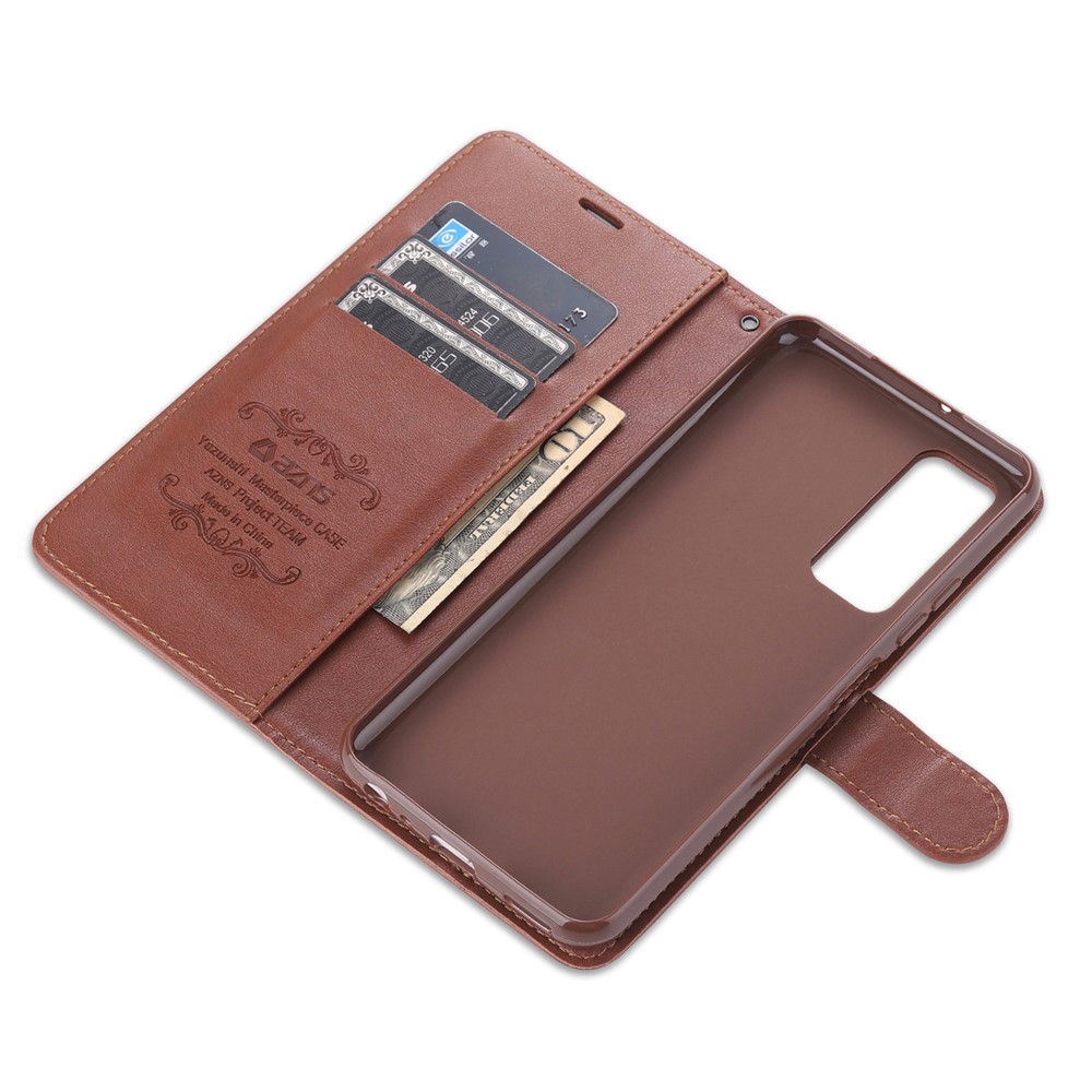 AZNS Wallet Stand Leather Protective Case for Huawei P smart 2021 - Brown-11