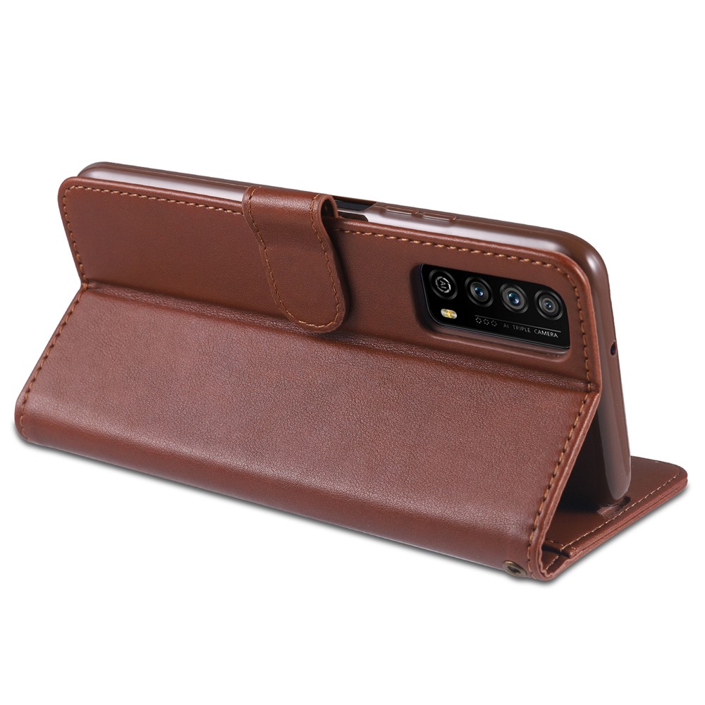 AZNS Wallet Stand Leather Protective Case for Huawei P smart 2021 - Brown-7