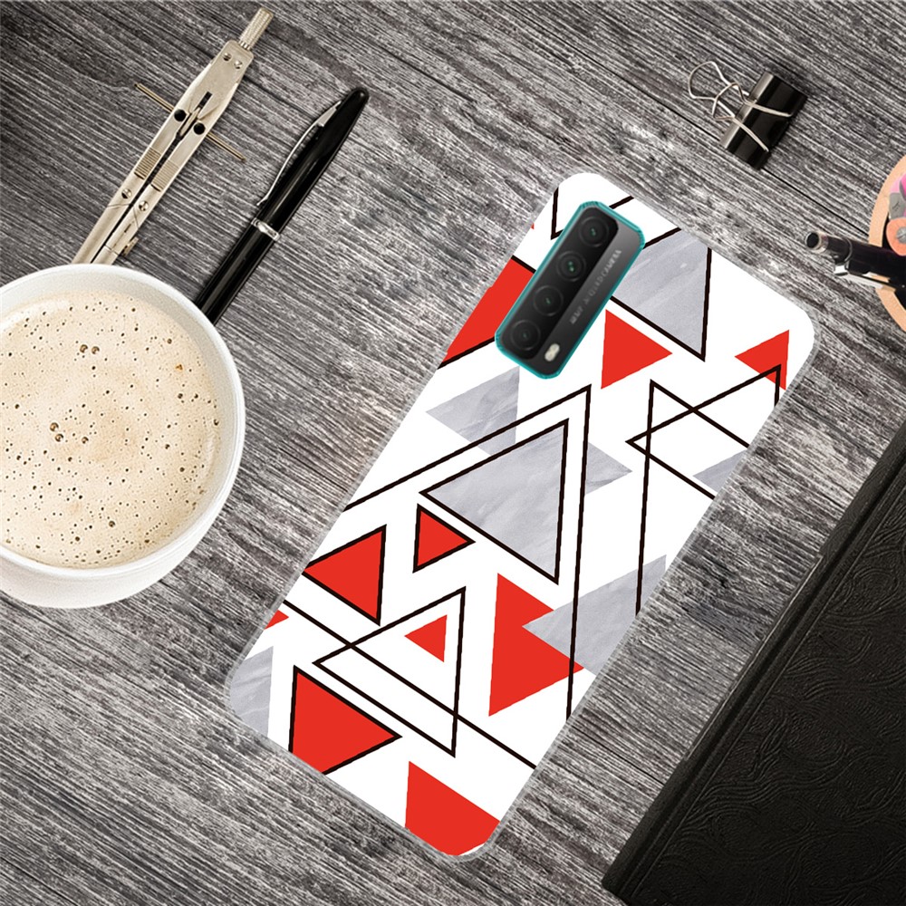 Triangle Marble Pattern Soft TPU Phone Back Cover Case for Huawei P smart 2021 / Y7a - Style A-2