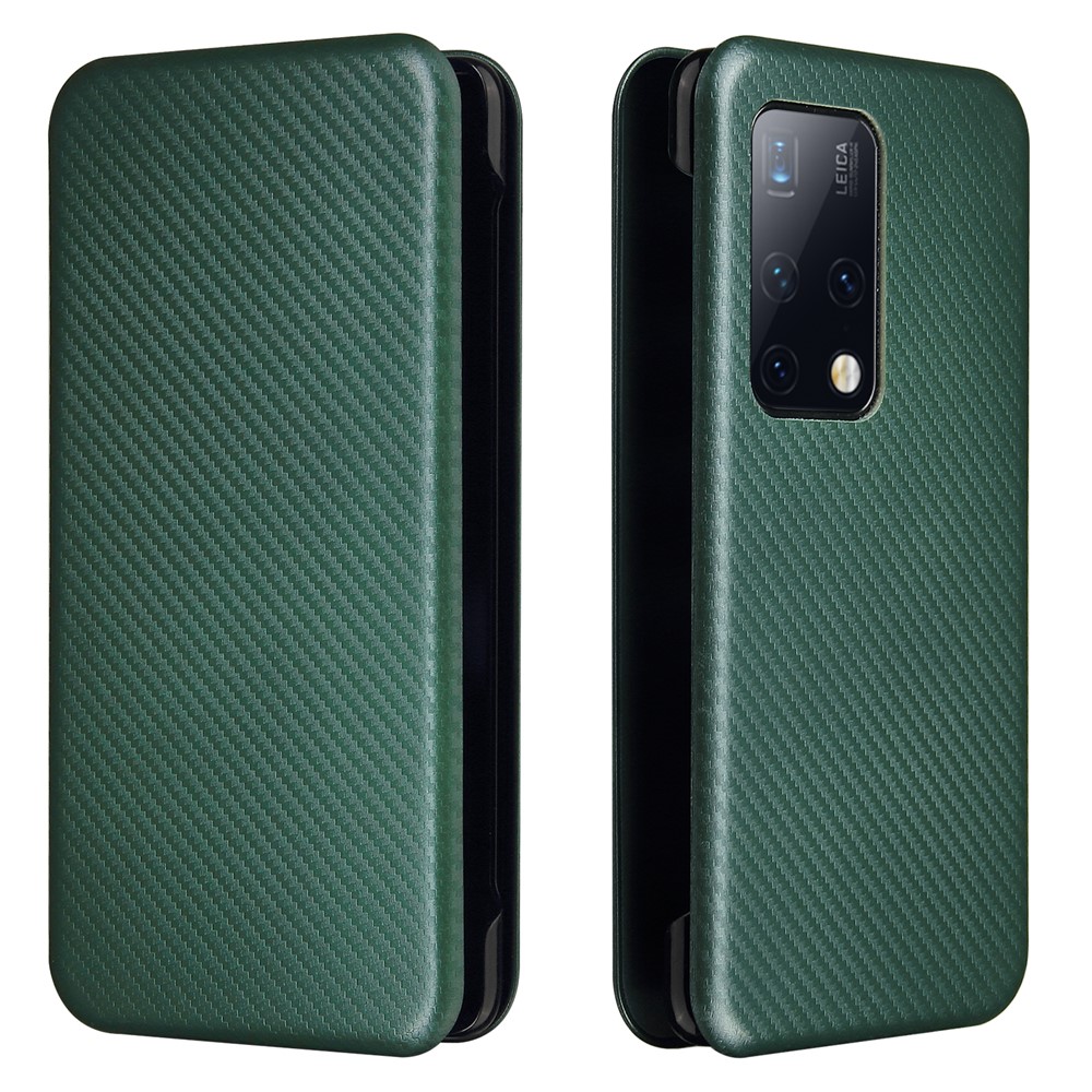 Carbon Fiber Texture Auto-absorbed Leather Phone Case Stand for Huawei Mate X2 - Green-1