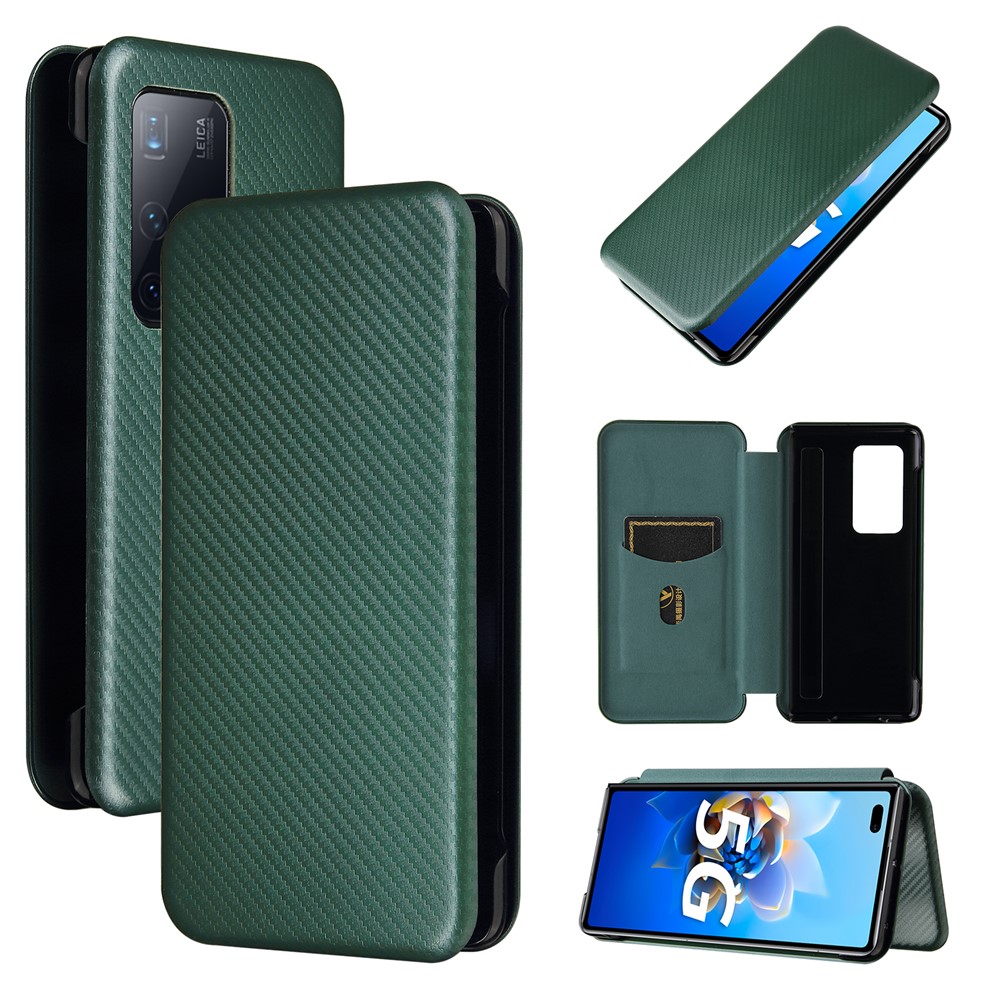 Carbon Fiber Texture Auto-absorbed Leather Phone Case Stand for Huawei Mate X2 - Green-10