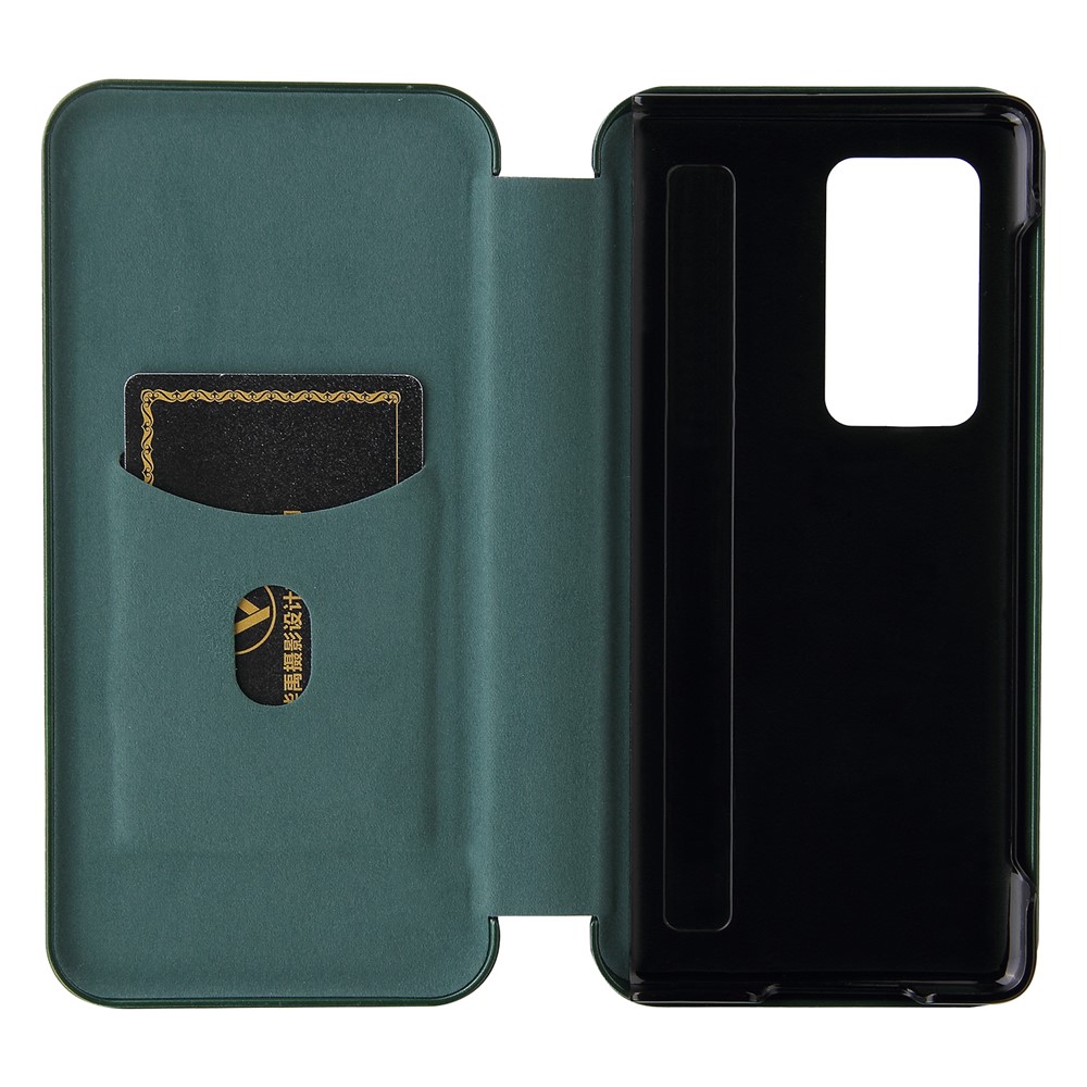 Carbon Fiber Texture Auto-absorbed Leather Phone Case Stand for Huawei Mate X2 - Green-4