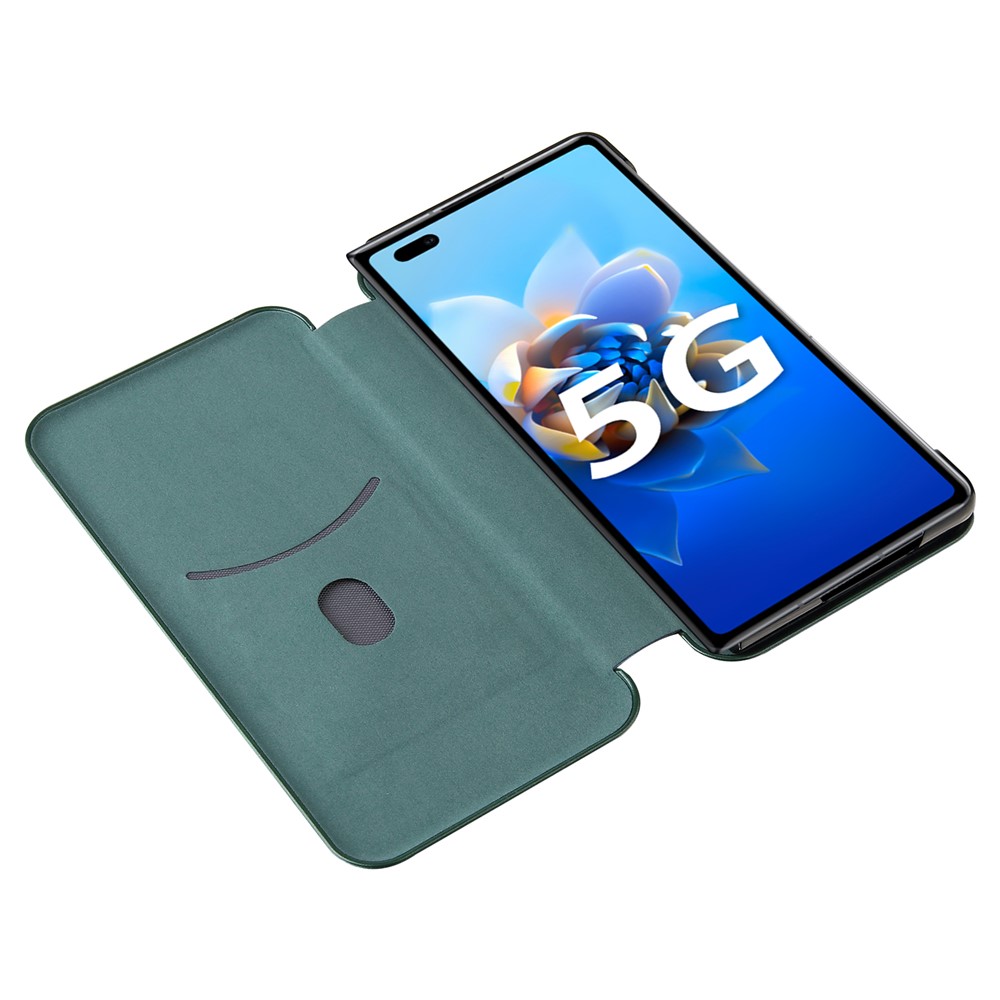 Carbon Fiber Texture Auto-absorbed Leather Phone Case Stand for Huawei Mate X2 - Green-5
