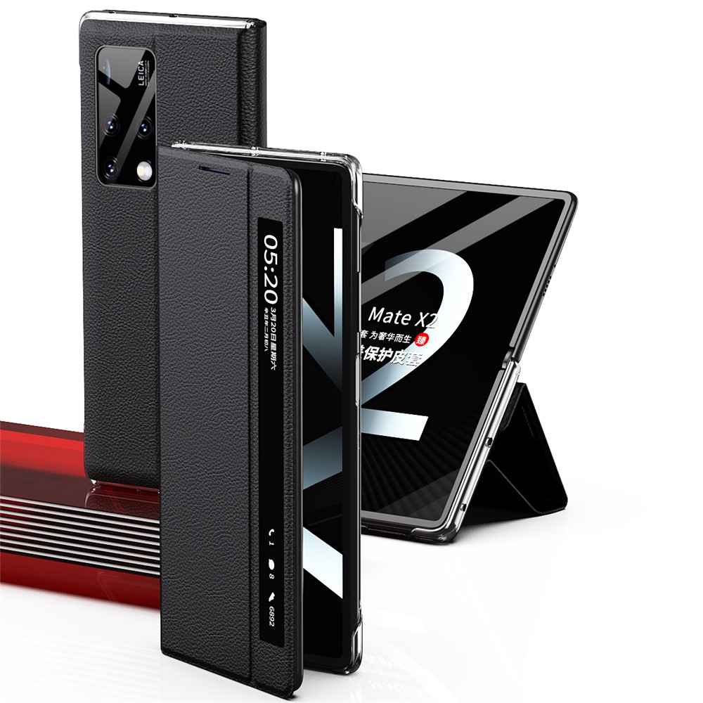 Neue Ansicht-Fensterständer Smart Leder Telefonabdeckung Für Huawei Mate X2 - Schwarz-2