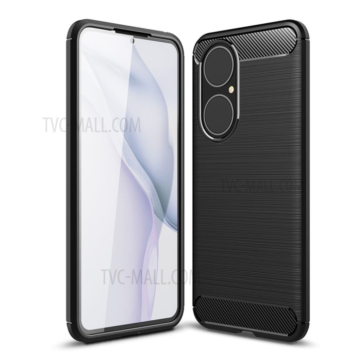 Матовая Края Карбоновое Волокно Текстура TPU Case Soft Phone Cope Для Huawei P50 - Черный