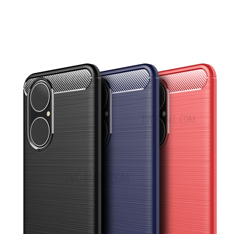 Матовая Края Карбоновое Волокно Текстура TPU Case Soft Phone Cope Для Huawei P50 - Черный