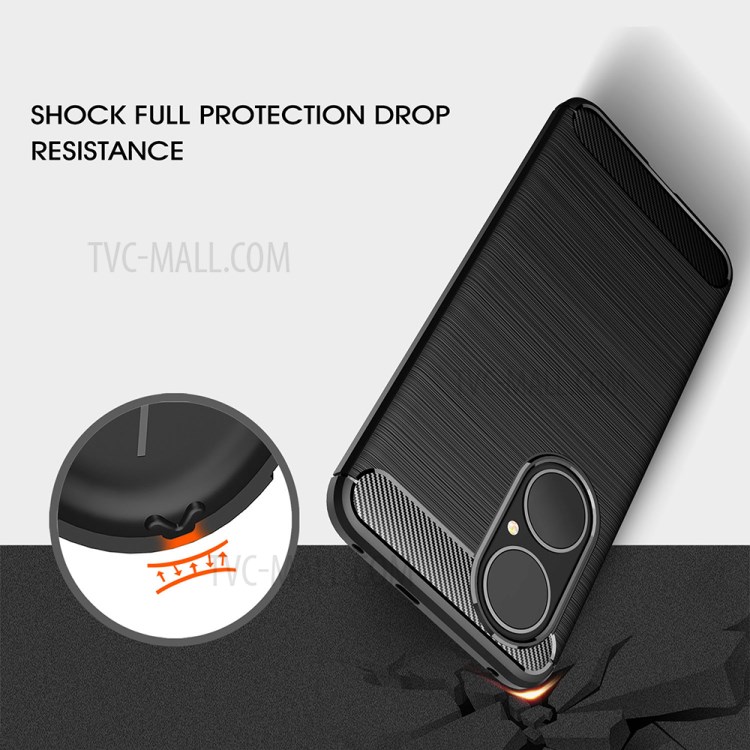Brushed Carbon Fiber Texture TPU Case Soft Phone Cover for Huawei P50 - Black-5