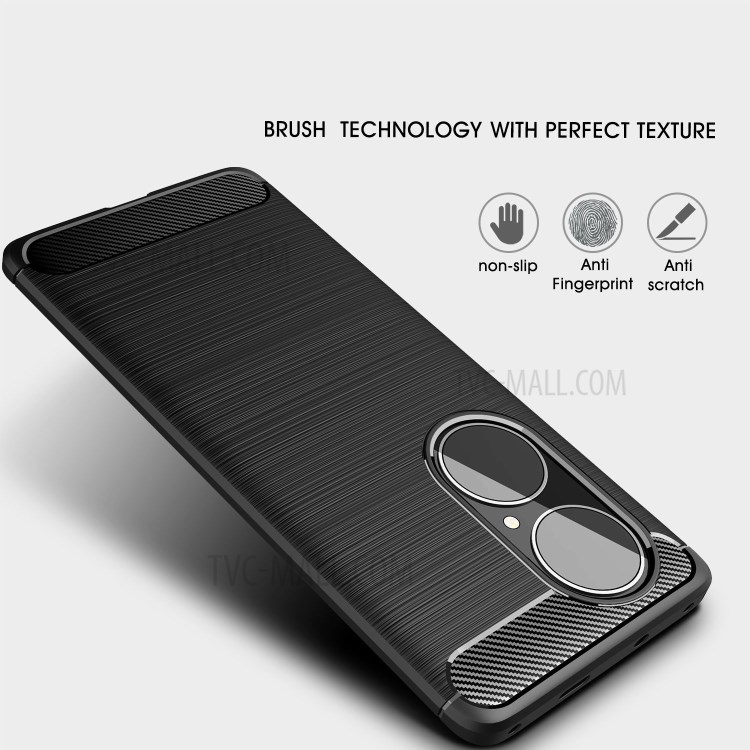 Brushed Carbon Fiber Texture Soft TPU Shell Case for Huawei P50 Pro - Black-2