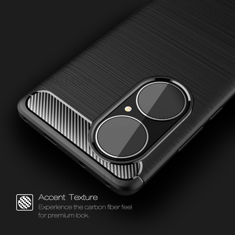 Brushed Carbon Fiber Texture Soft TPU Shell Case for Huawei P50 Pro - Black-3