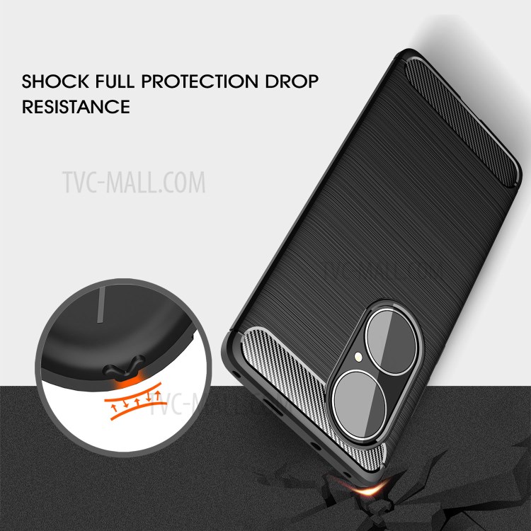 Brushed Carbon Fiber Texture Soft TPU Shell Case for Huawei P50 Pro - Black-4