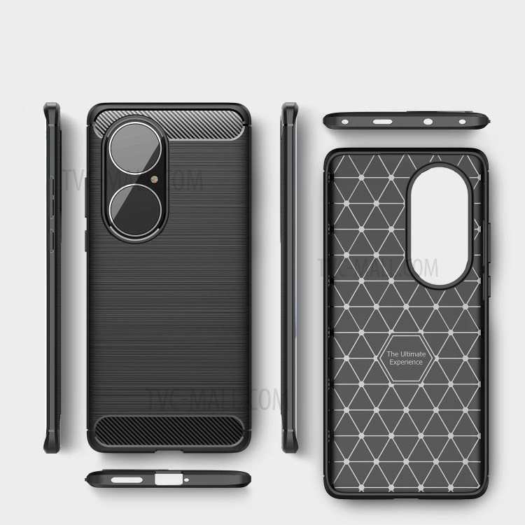 Brushed Carbon Fiber Texture Soft TPU Shell Case for Huawei P50 Pro - Black-7