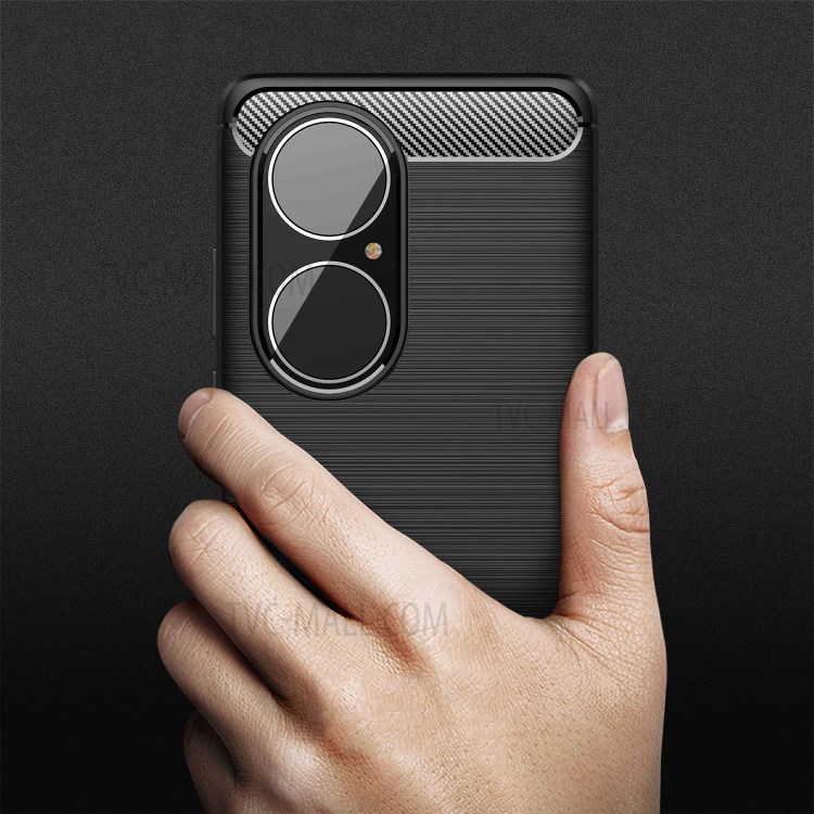 Brushed Carbon Fiber Texture Soft TPU Shell Case for Huawei P50 Pro - Black-8