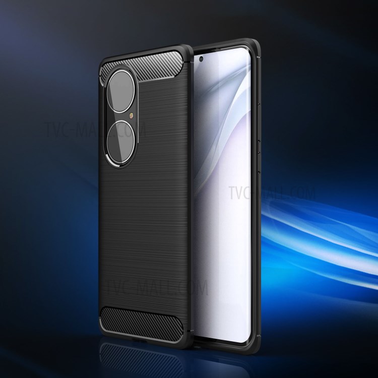 Brushed Carbon Fiber Texture Soft TPU Shell Case for Huawei P50 Pro - Black-9