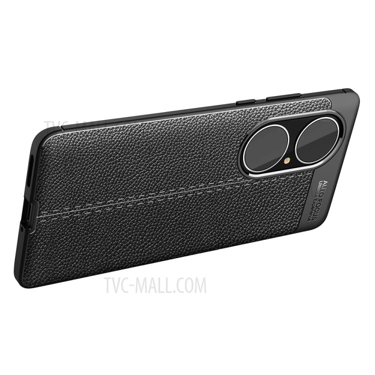 Litchi Texture Soft TPU Mobile Phone Case for Huawei P50 Pro Protective Cover - Black-4
