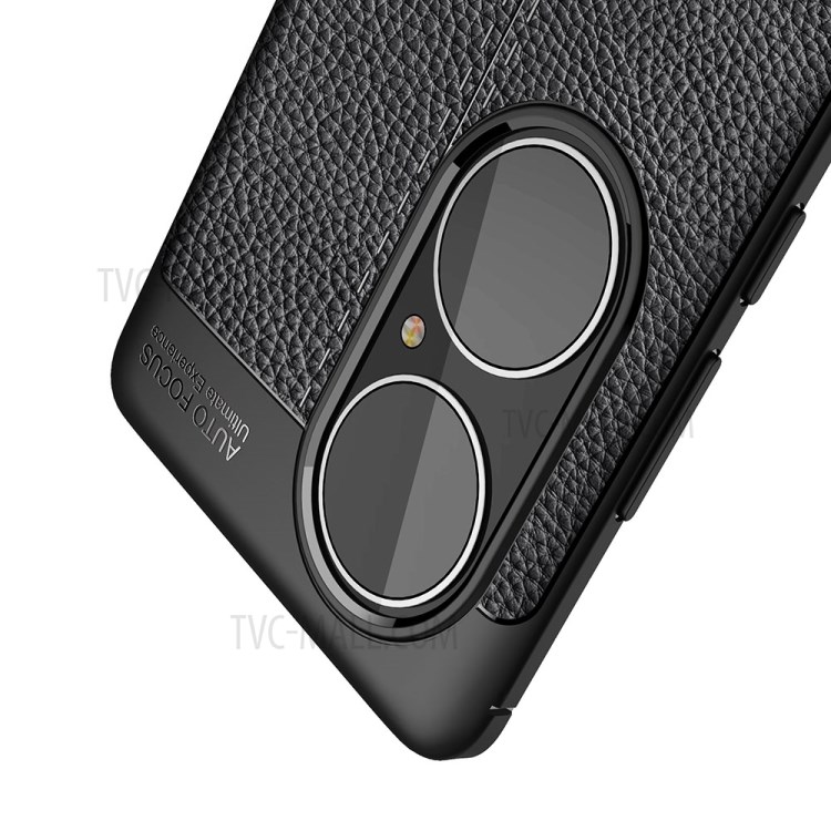 Litchi Texture Soft TPU Mobile Phone Case for Huawei P50 Pro Protective Cover - Black-7