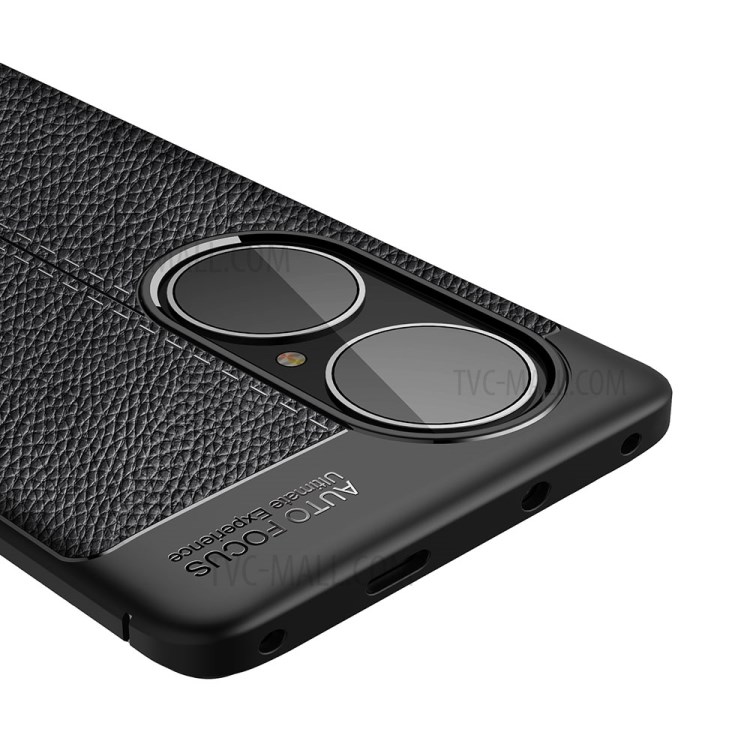 Litchi Texture Soft TPU Mobile Phone Case for Huawei P50 Pro Protective Cover - Black-8