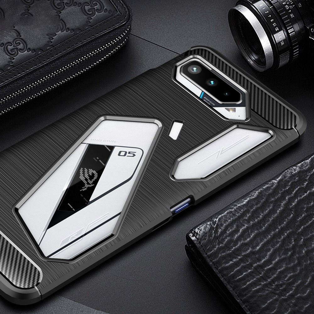 Brushed Carbon Fiber Texture TPU Case Cover for Asus ROG Phone 5 Phone Accessory - Black-10