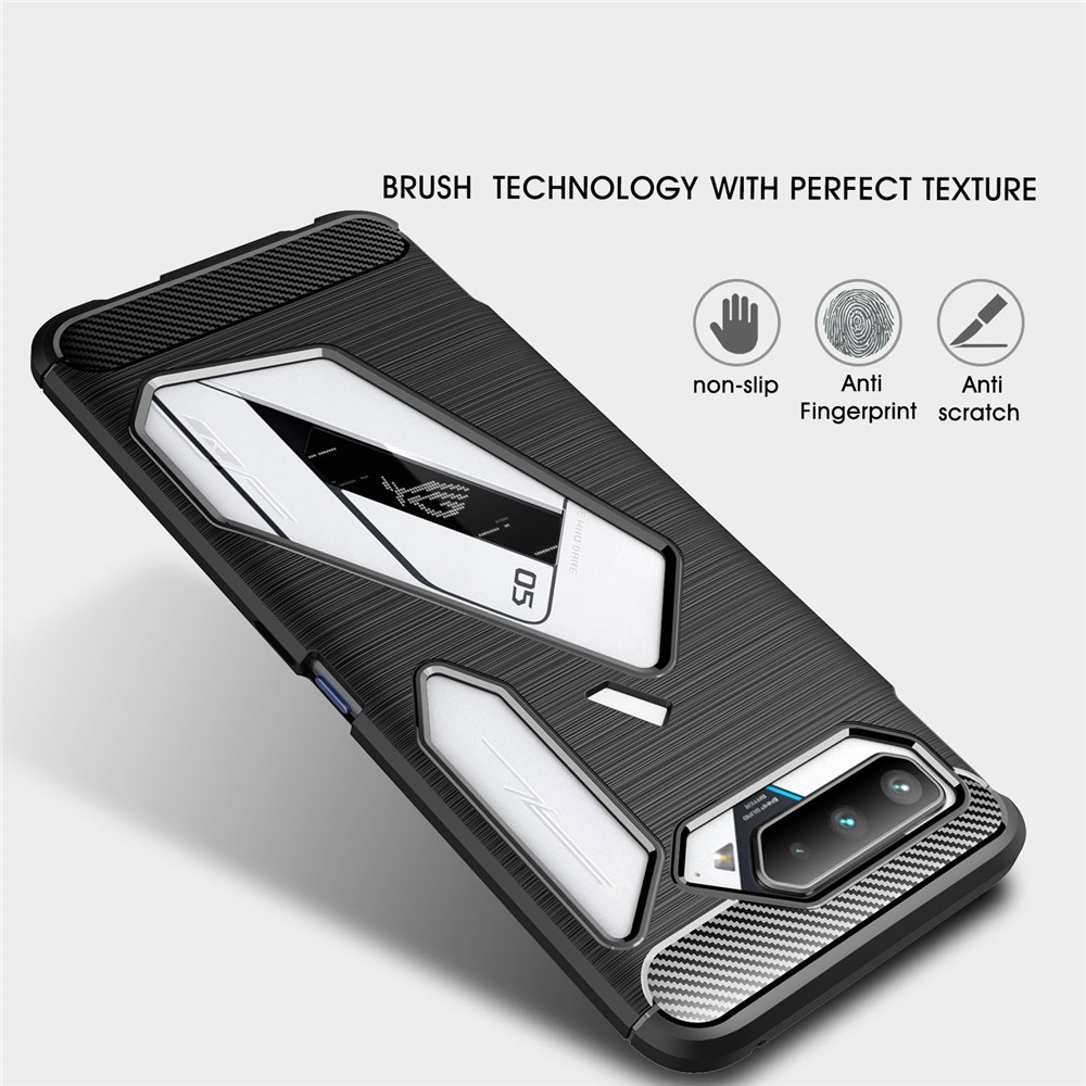 Brushed Carbon Fiber Texture TPU Case Cover for Asus ROG Phone 5 Phone Accessory - Black-2