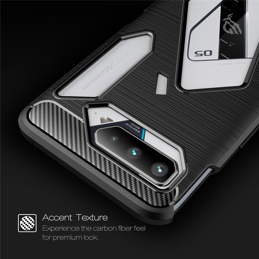 Brushed Carbon Fiber Texture TPU Case Cover for Asus ROG Phone 5 Phone Accessory - Black-3