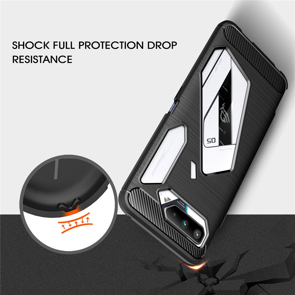 Brushed Carbon Fiber Texture TPU Case Cover for Asus ROG Phone 5 Phone Accessory - Black-5