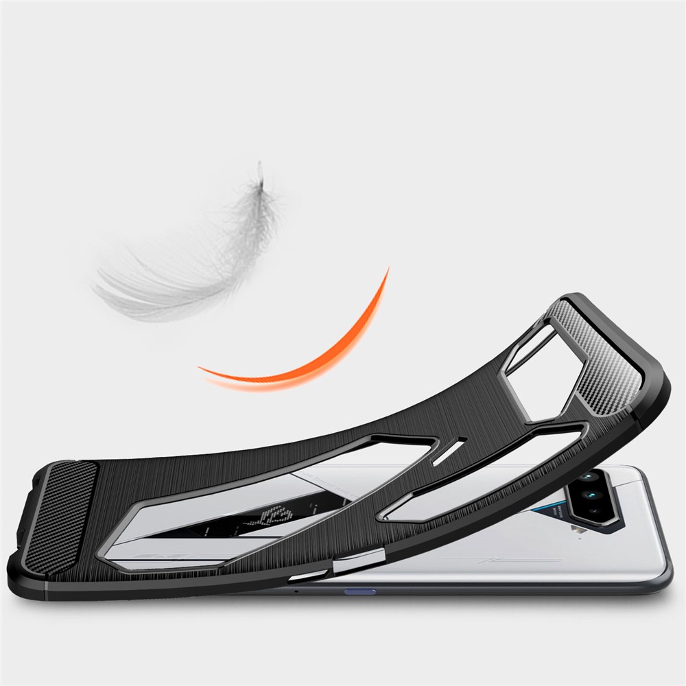 Brushed Carbon Fiber Texture TPU Case Cover for Asus ROG Phone 5 Phone Accessory - Black-6
