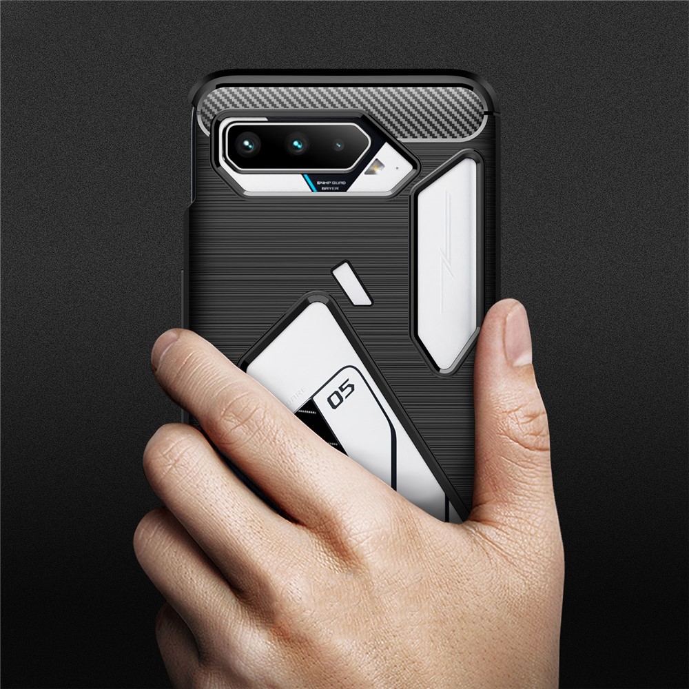 Brushed Carbon Fiber Texture TPU Case Cover for Asus ROG Phone 5 Phone Accessory - Black-8