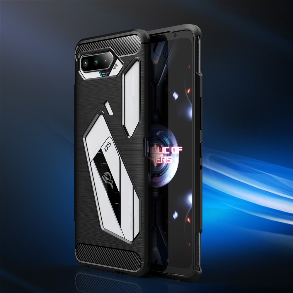 Brushed Carbon Fiber Texture TPU Case Cover for Asus ROG Phone 5 Phone Accessory - Black-9