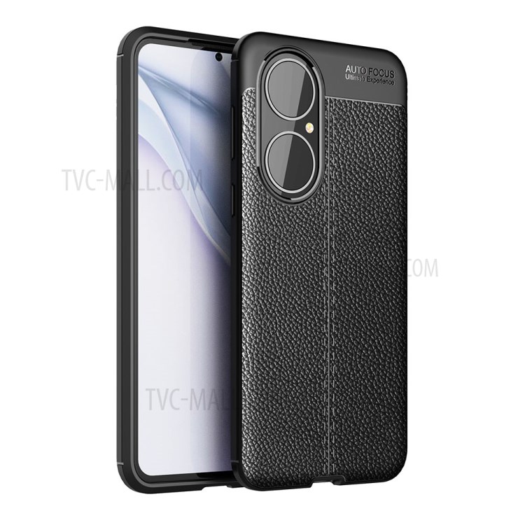 Litchi Texture TPU Phone Case for Huawei P50 Soft Protection Cover - Black-1