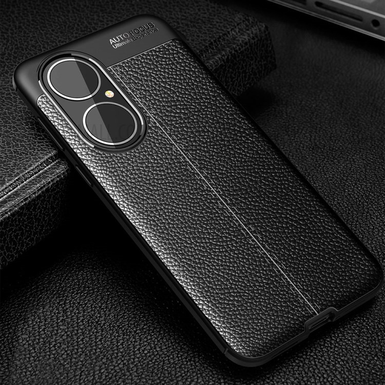 Litchi Texture TPU Phone Case for Huawei P50 Soft Protection Cover - Black-11