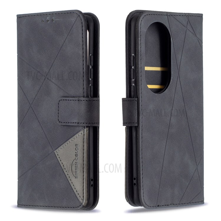 BF05 Geometric Pattern Leather Wallet Case for Huawei P50 Pro - Black-1