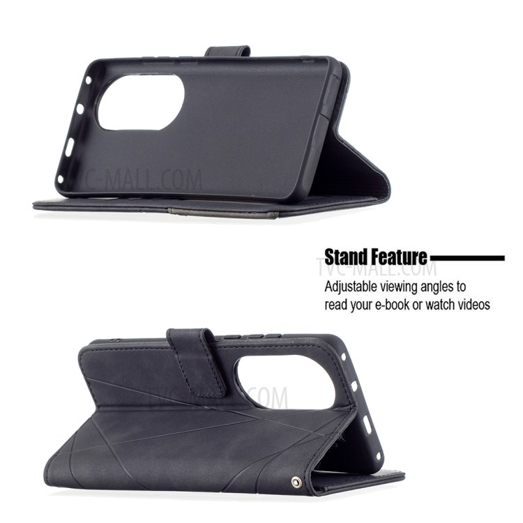 BF05 Geometric Pattern Leather Wallet Case for Huawei P50 Pro - Black-4