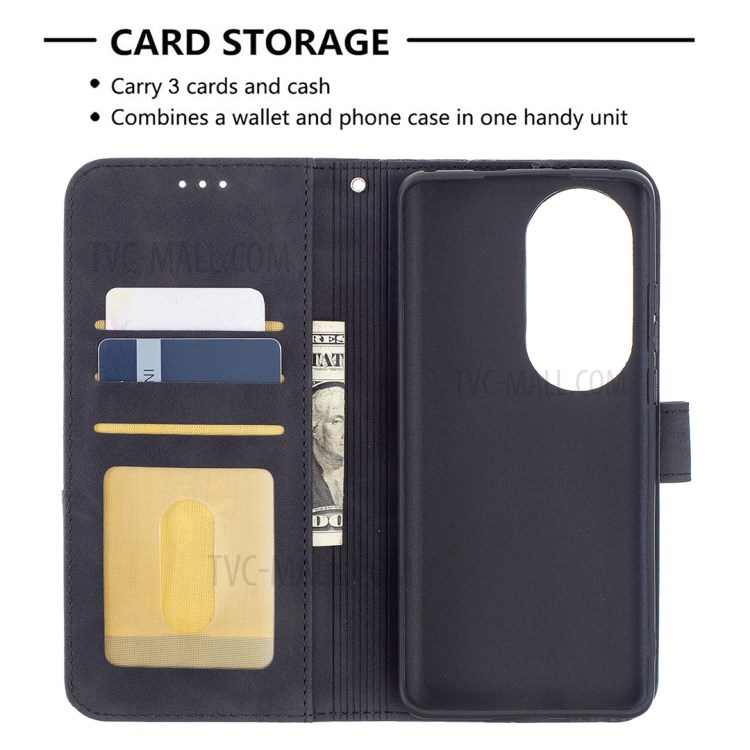 BF05 Geometric Pattern Leather Wallet Case for Huawei P50 Pro - Black-5