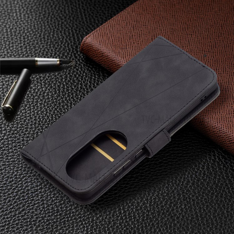 BF05 Geometric Pattern Leather Wallet Case for Huawei P50 Pro - Black-7