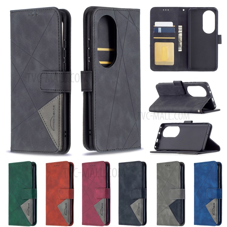 BF05 Geometric Pattern Leather Wallet Case for Huawei P50 Pro - Black-8