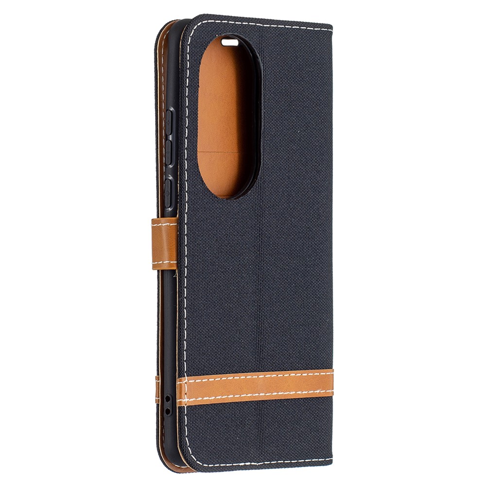 Assorted Color Jeans Cloth Leather Wallet Stand Case for Huawei P50 Pro - Black-3
