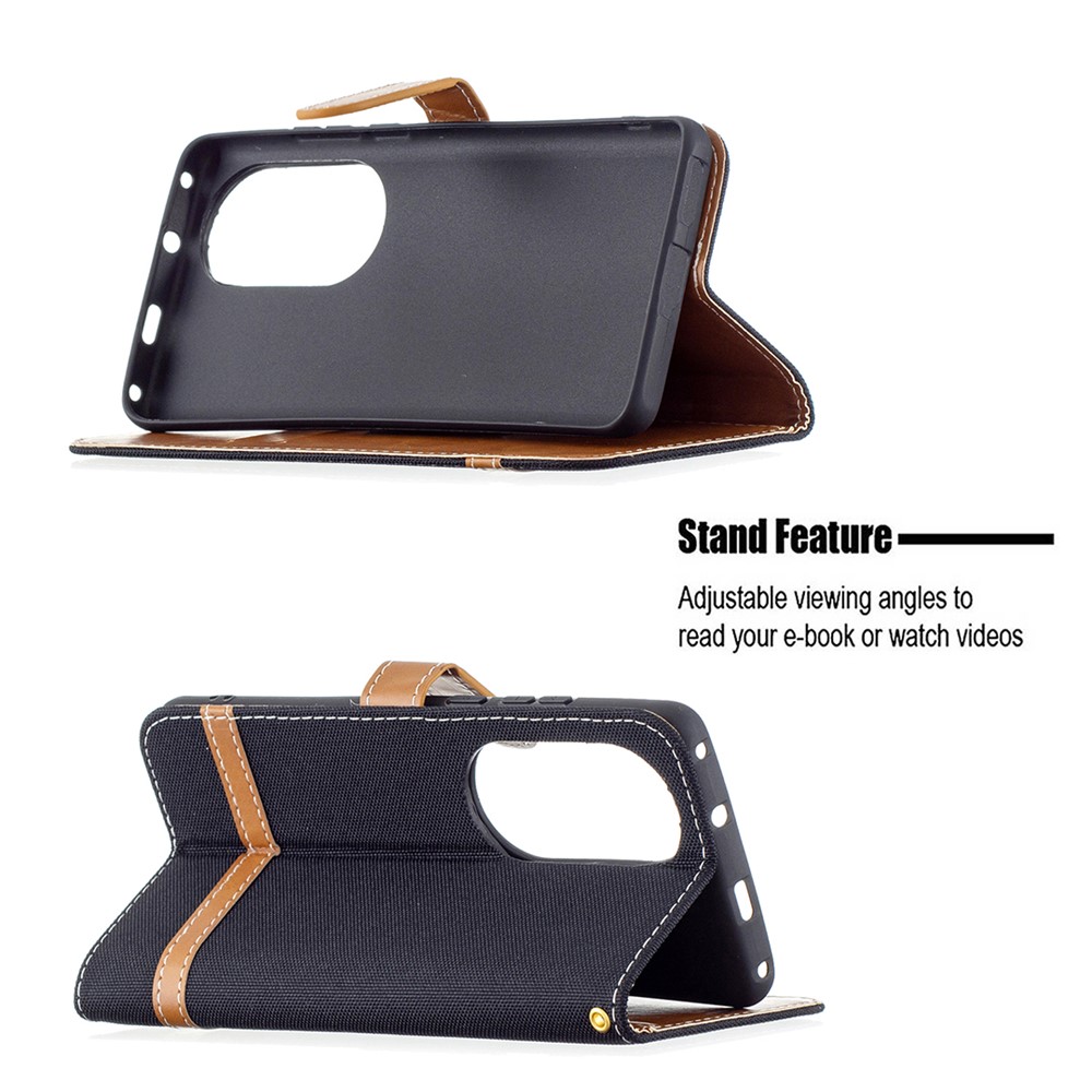 Assorted Color Jeans Cloth Leather Wallet Stand Case for Huawei P50 Pro - Black-4