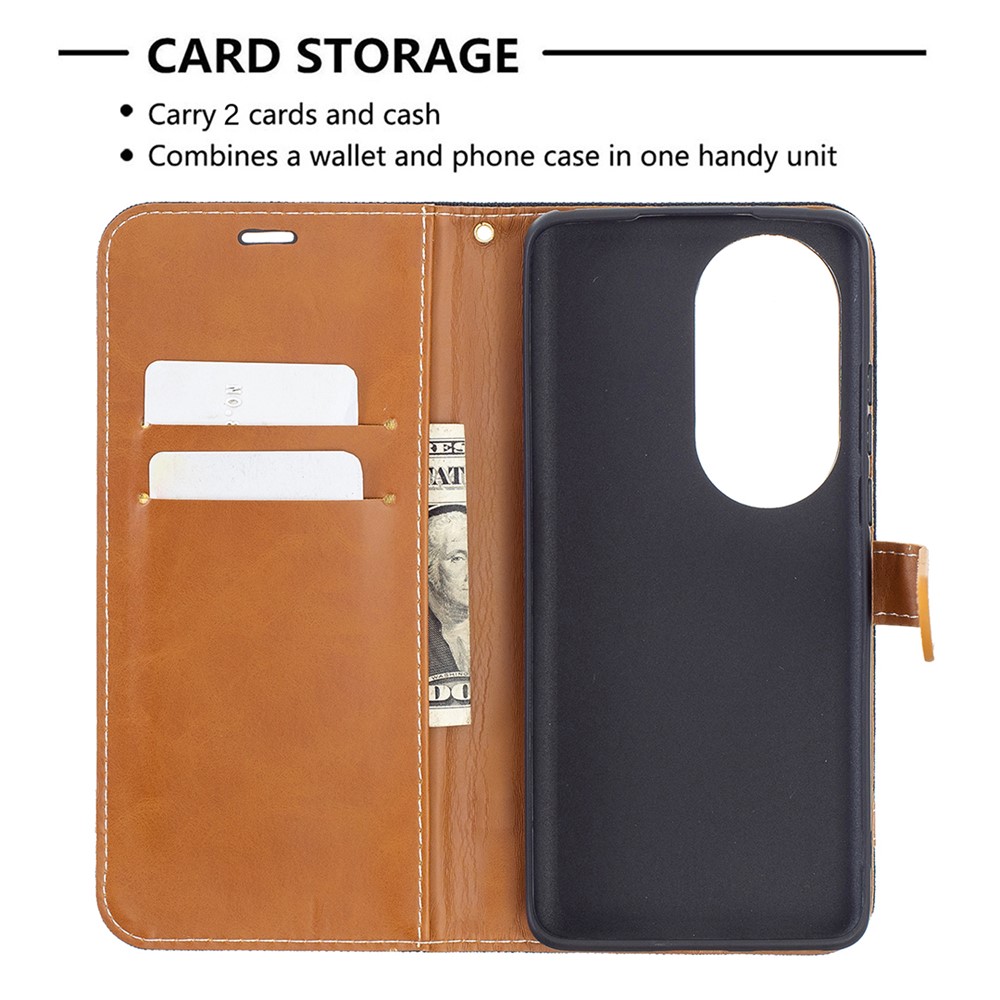 Assorted Color Jeans Cloth Leather Wallet Stand Case for Huawei P50 Pro - Black-5