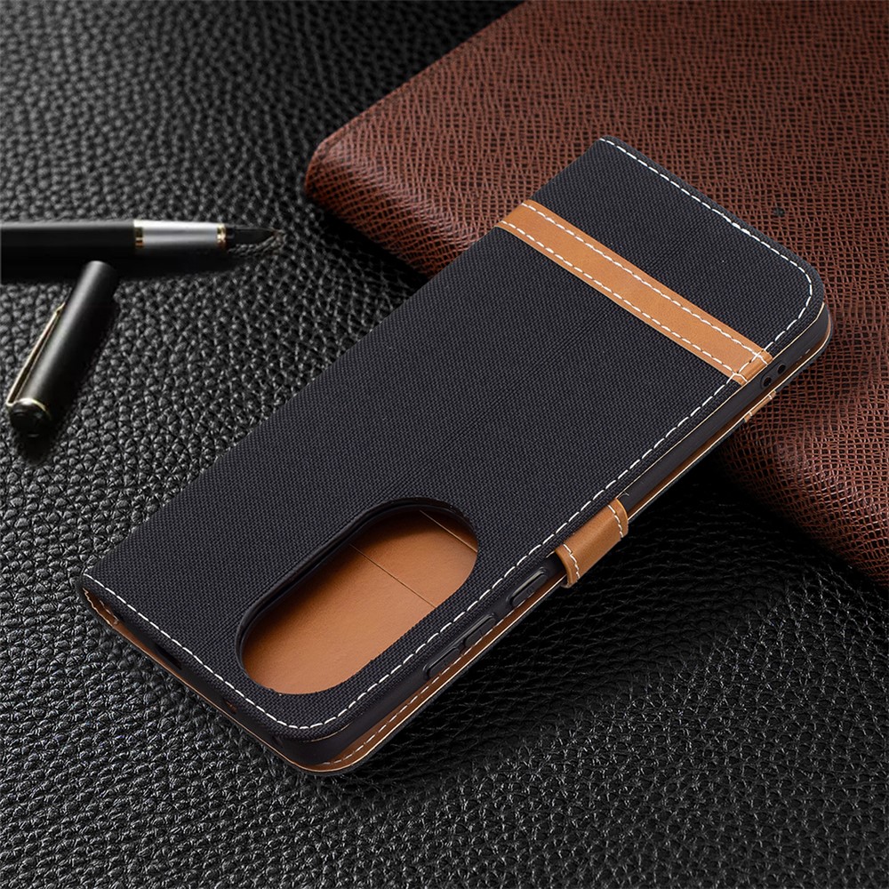 Assorted Color Jeans Cloth Leather Wallet Stand Case for Huawei P50 Pro - Black-7
