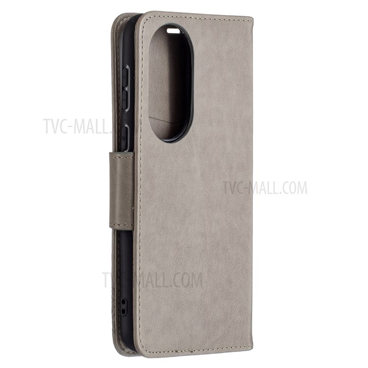 Imprint Butterfly Wallet Leather Stand Case for Huawei P50 - Grey-3
