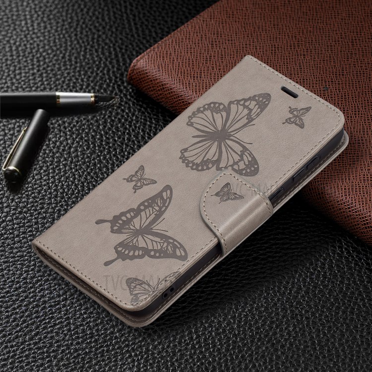 Imprint Butterfly Wallet Leather Stand Case for Huawei P50 - Grey-6