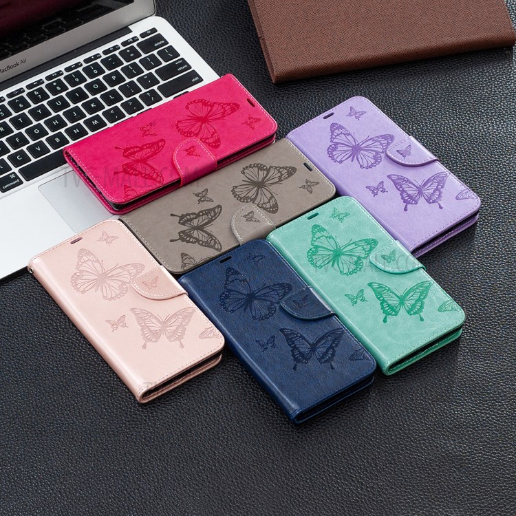 Imprint Butterfly Wallet Leather Stand Case for Huawei P50 - Grey-8