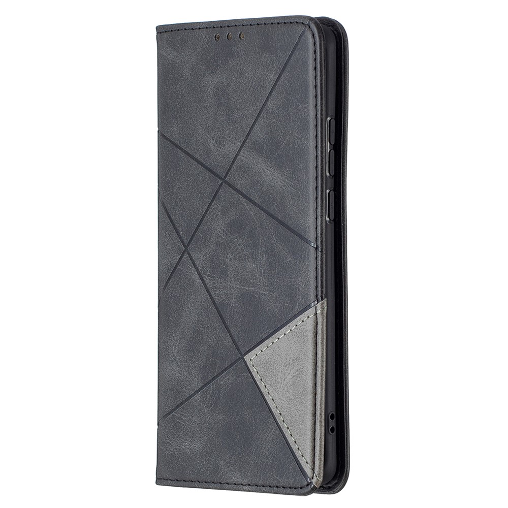 Case de Cartera de Cuero de Stand de Patrón Geométrico Para Huawei P50 Pro - Negro