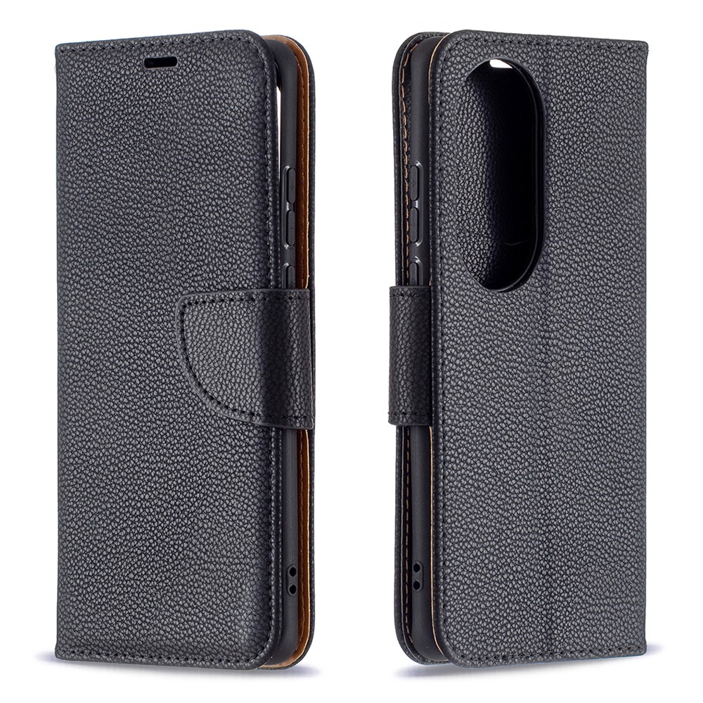 Litchi Surface with Wallet Leather Stand Case for Huawei P50 Pro - Black-1